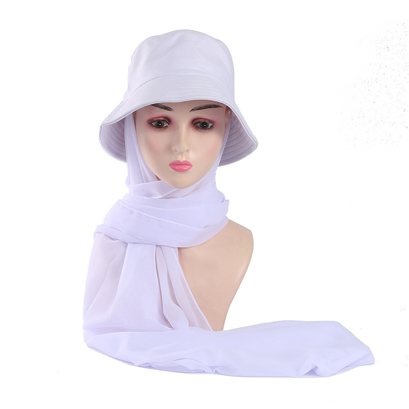 Chapeau avec Hijab en Mousseline de Soie pour Femme Musulmane, Casquette de dehors d'Été, Prêt à vitation, Hijab Instantané, Écharpe de Sauna Islamique, , E27: Red brown