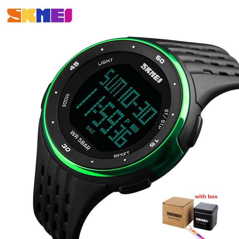 Skmei menn sport digitale klokker stor urskive ledet vise armbåndsur kronograf kalender bakgrunnsbelysning alarm relogio masculino 1219: Grønn med boks