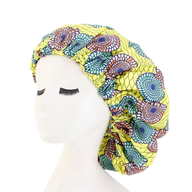 36cm Extra large Satin Hair Caps Bonnets Women African Pattern Print Fabric Ankara Bonnets Night Sleep Hat Ladies Turban: Type 8