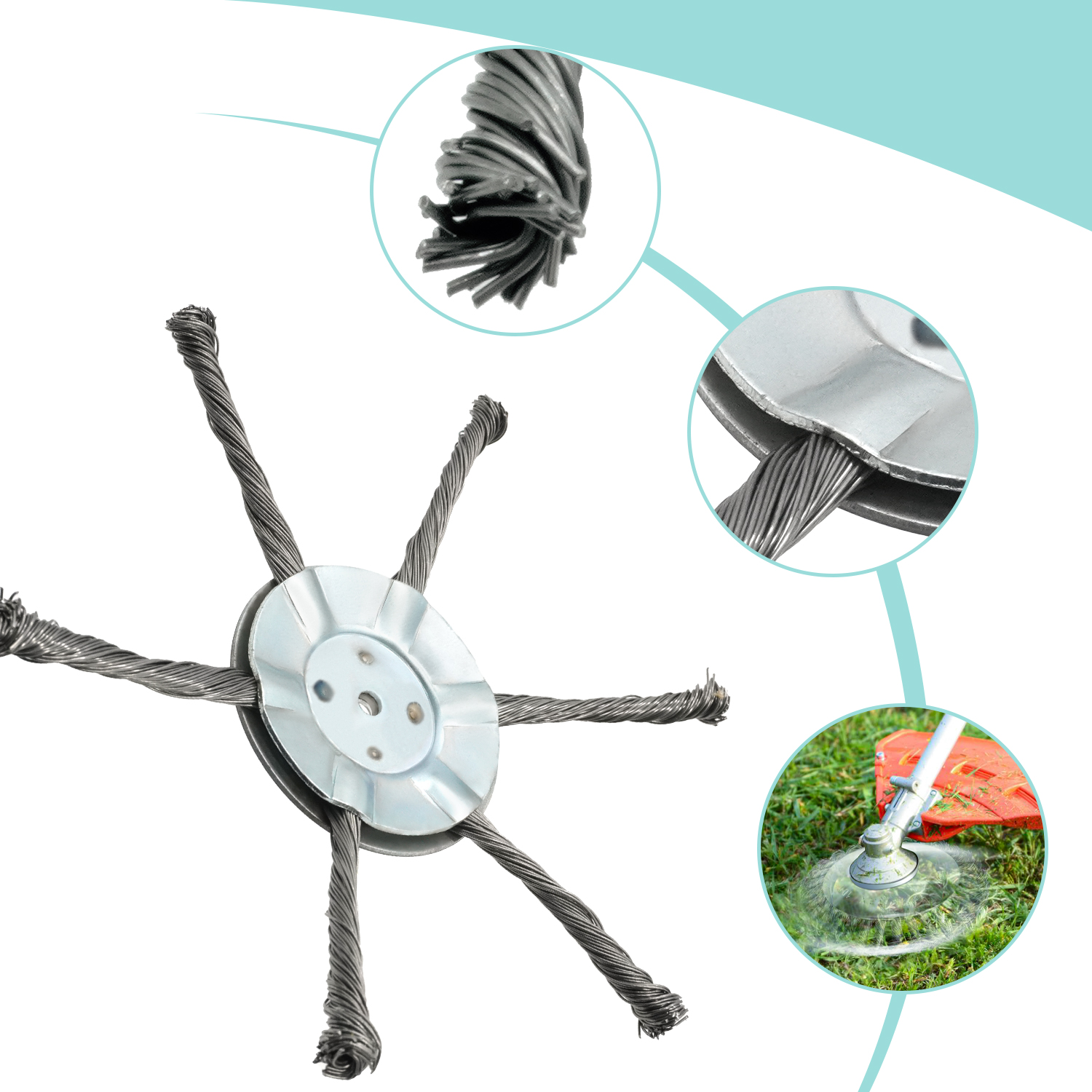 LUSQI Neuer Stahldraht-Rasentrimmerkopf, 15,2 cm, Universal-Unkrautbürste, passend für elektrische Rasenmäher, Freischneider, Entfernung von Moos, Rost, 1/2 Stück