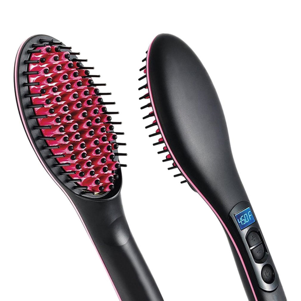 Portable Electric Digtal Fast Hair Straightener Comb Brush Led Temperature Flatiron Straightener Head Massage Anti-Scaled