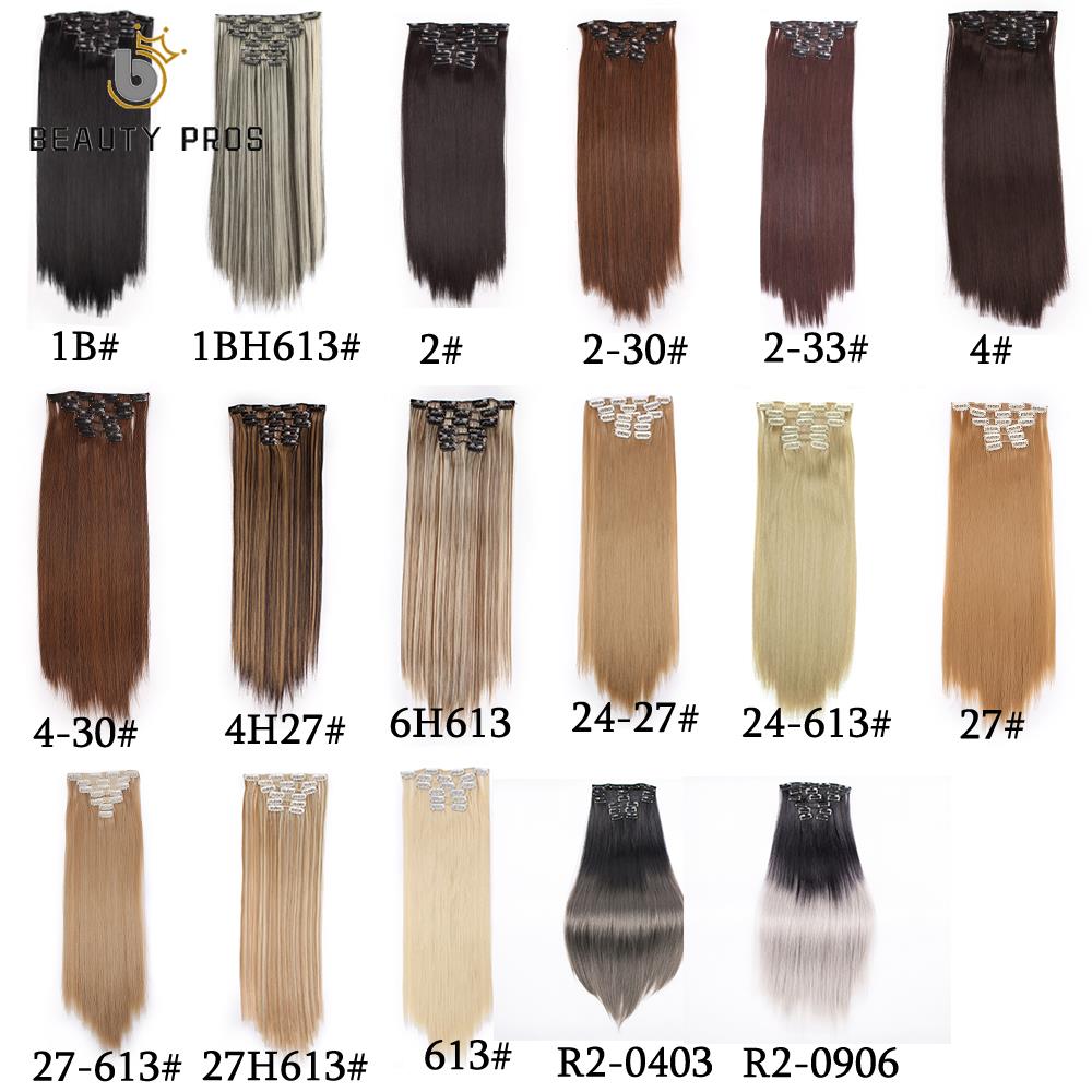 BEAUTY PROS Long ombre Straight Clip In Hair Extensions 16Clips Full Head Synthetic Hair Extension 22'' Available Heat Resistant