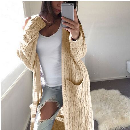 dame lang cardigan genser topp langermet løs strikket cardigan genser dame strikket dame cardigan femme: Som viser bildet