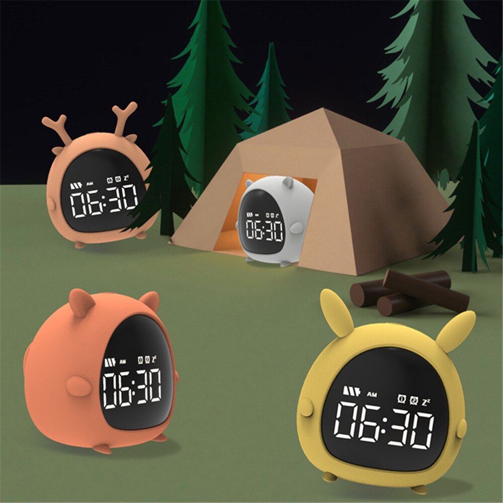 Digital Alarm Clock USB Charging Cartoon Pet Elf Clock for Kids Multifunctional Silicone Electronic Clock with LED Night Light