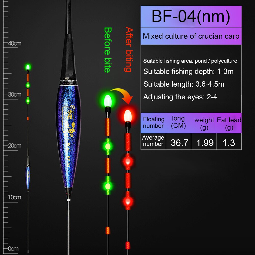 Smart Vissen Led Light Float Visserijvlotter Vis Bite Haak Zwaartekracht Sensor Gloeiende Elektrische Visdobbers Sensing Chip Stopper: BF-04