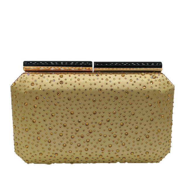 Boutique De FGG Oranje Crystal Vrouwen Evening Clutch Bag Metalen Frame Acryl Sluiting Bruiloft Banket Keten Schoudertas Handtas: Gold Evening Bag