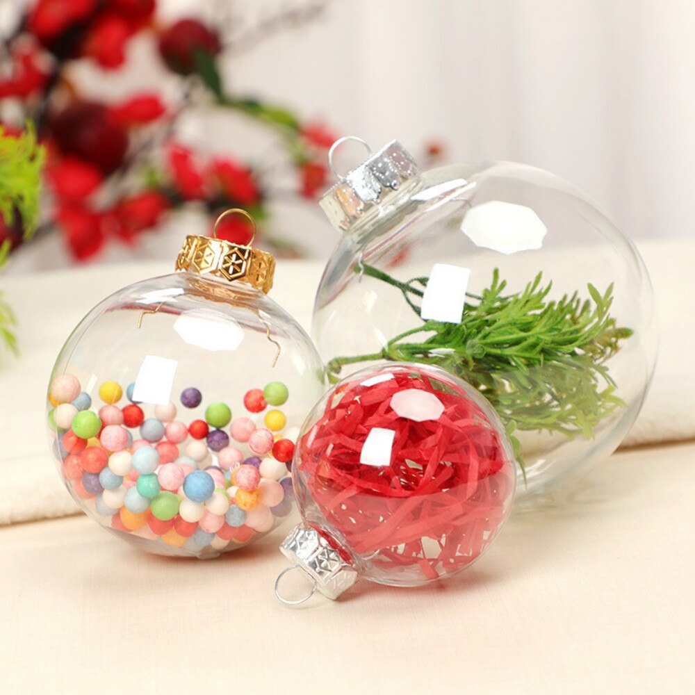 6/8/10cm Transparent Christmas Ball Plastic Bauble Clear Fillable Xmas Tree Hanging Decorations DIY Party Year Ornament