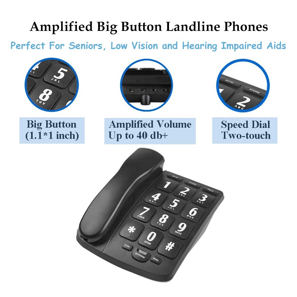 Amplified Grote Knop Vaste Telefoon Senioren Perfect Voor Low Vision En Slechthorenden Aids Met Luid Handsfree Speakerphone
