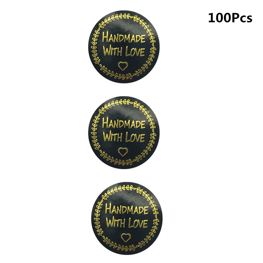 Autocollants Vintage en papier Kraft, étiquette autocollante de papeterie pour Scrapbook, fait à la main avec amour, décoration de fête d'anniversaire, 100 à 500 pièces: Black