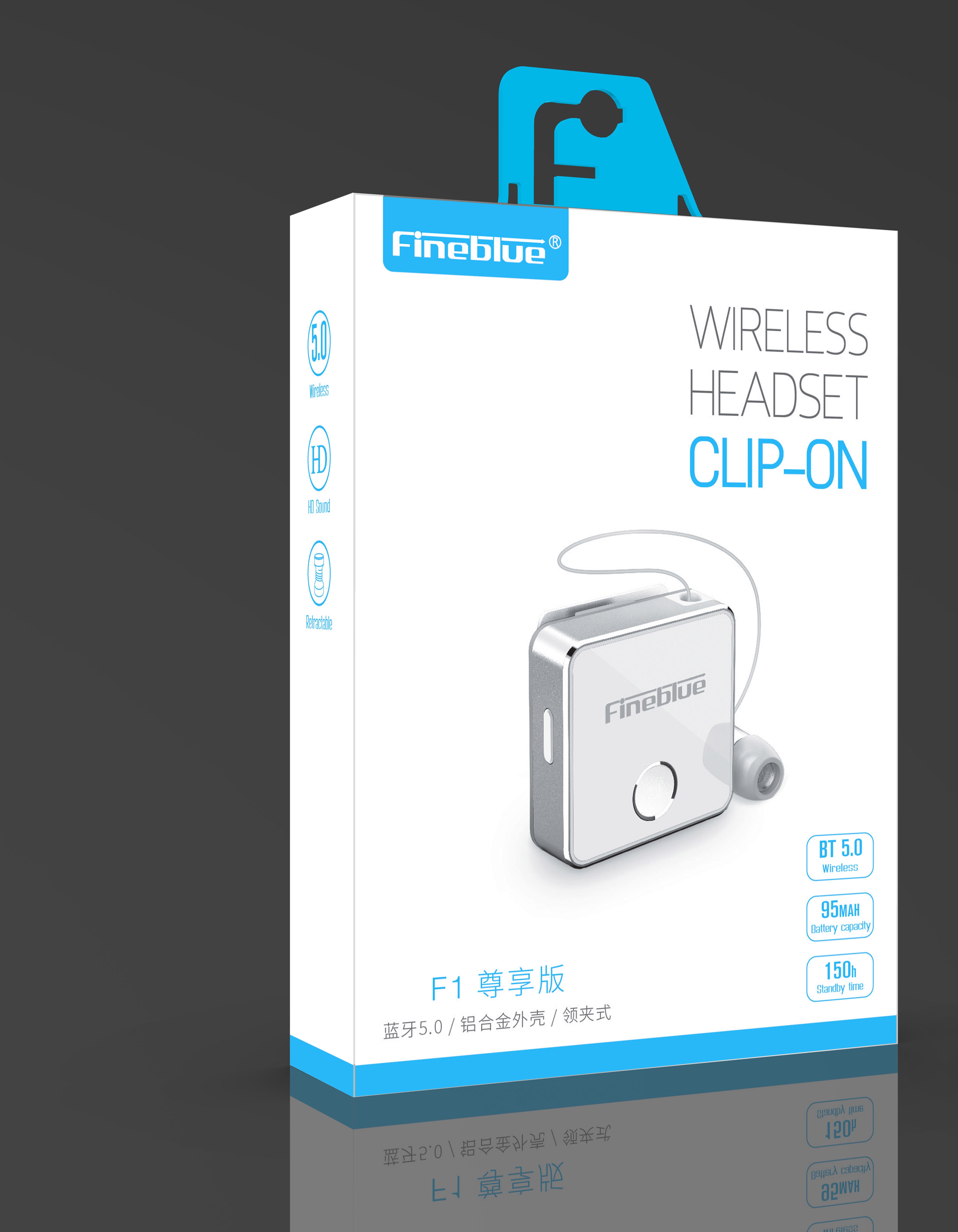 Fineblue-auriculares inalámbricos Mini F1 pro, audífonos de negocios con bluetooth 5,0, estilo Clip, manos libres retráctiles, F910: WHITE ADD BOX