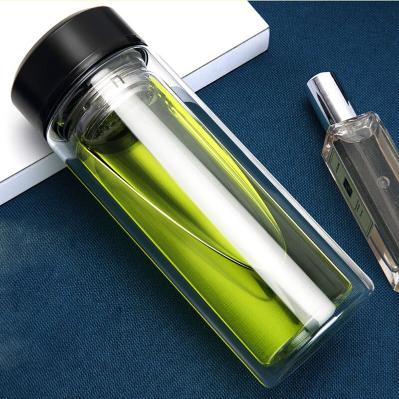 Double-layer Glass Water Bottle Water Bottle Double Layer Glass Heat Resistant Transparent Glass with Infuser Water Bottle