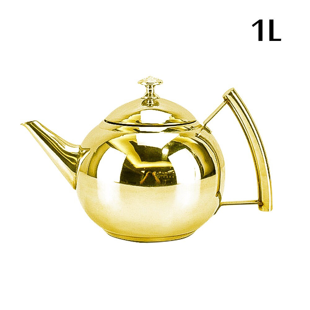 Zilver Goud Kleuren 1.5L/2L Theepotten Rvs Waterkoker Hotel Thee Pot Met Filter Hotel Koffie Pot Restaurant thee Ketel: 1L Gold