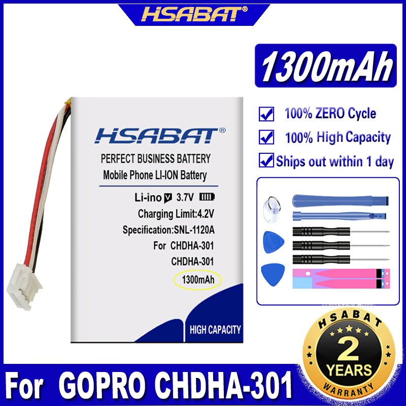 HSABAT CHDHA-301 1900mAh Battery for GOPRO CHDHA-301 Hero + HWBL1 Plus PR-062334 Batteries