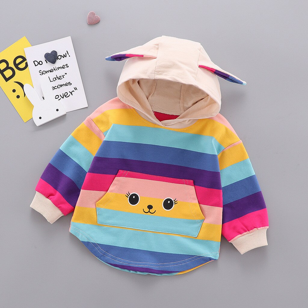 SAGACE Kwaii Ranibow 3D Rabbite Ear Girls Tops de manga larga niños niñas Impresión de dibujos animados bebé niña sudadera niños Top Hat niñas