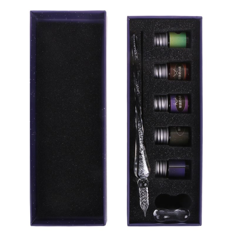 Nouveauté stylo magique coloré cristal ciel étoilé verre encre stylo verre Dip stylo pour écrire stylo plume ensemble: 7HH800654-B