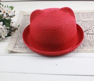 Women Wide Large Brim Floppy bohemia cat ear bunny ear adult Sun Straw Hat Cap: red