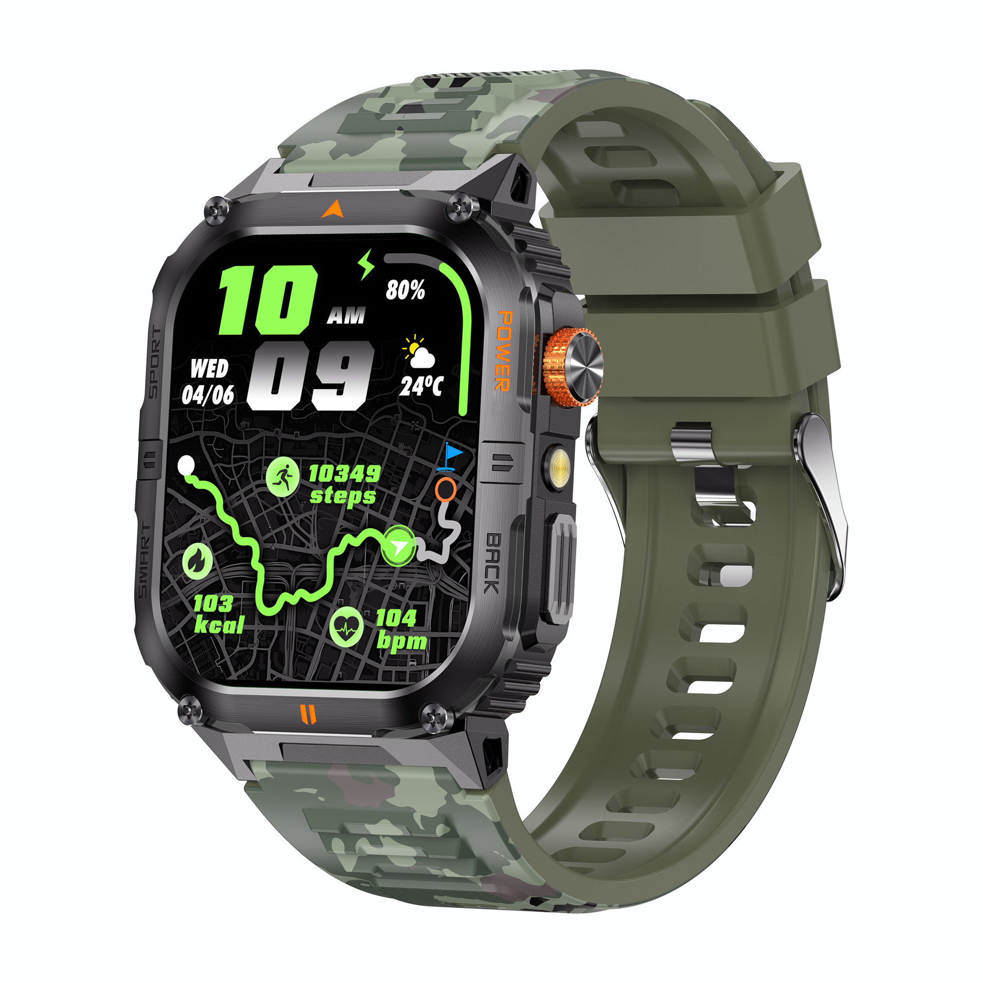 Orologio intelligente per sport all'aria aperta Schermo HD da 2,0 pollici Torcia a LED Bluetooth Orologio intelligente parlante YK12 per uomo Donna Regali di festa: verde