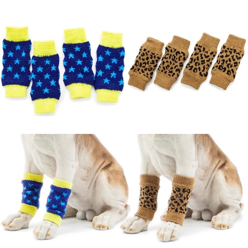 Calcetines de punto antideslizantes para perros, calcetín Protector de piernas cálido para invierno, para York, perros, gatos, Chihuahua, productos para tejer