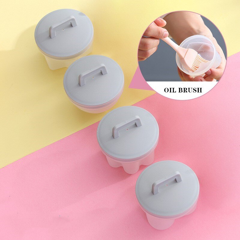 4PCS Practical Cute Egg Boiler Plastic Egg Poacher Set Kitchen Egg Cooker Tools Egg Mold Form with Lid Brush Pancake Maker: Gray