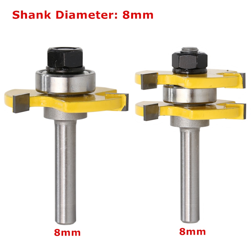 2 uds. Enrutador de ensamble de ranura de lengüeta, fresa tipo T, vástago de 6-12,7mm para suelo, herramientas de corte de madera
