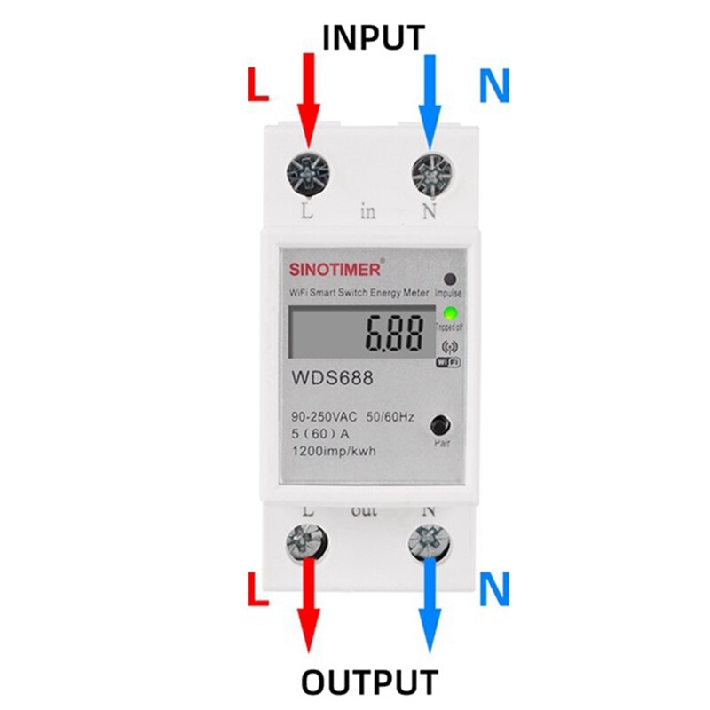 SINOTIMER Smart Energy Meter Tuya WDS688 Energy Meter Wifi Single Phase Energy Meter Mobile App Household Electric Meter 5-60A