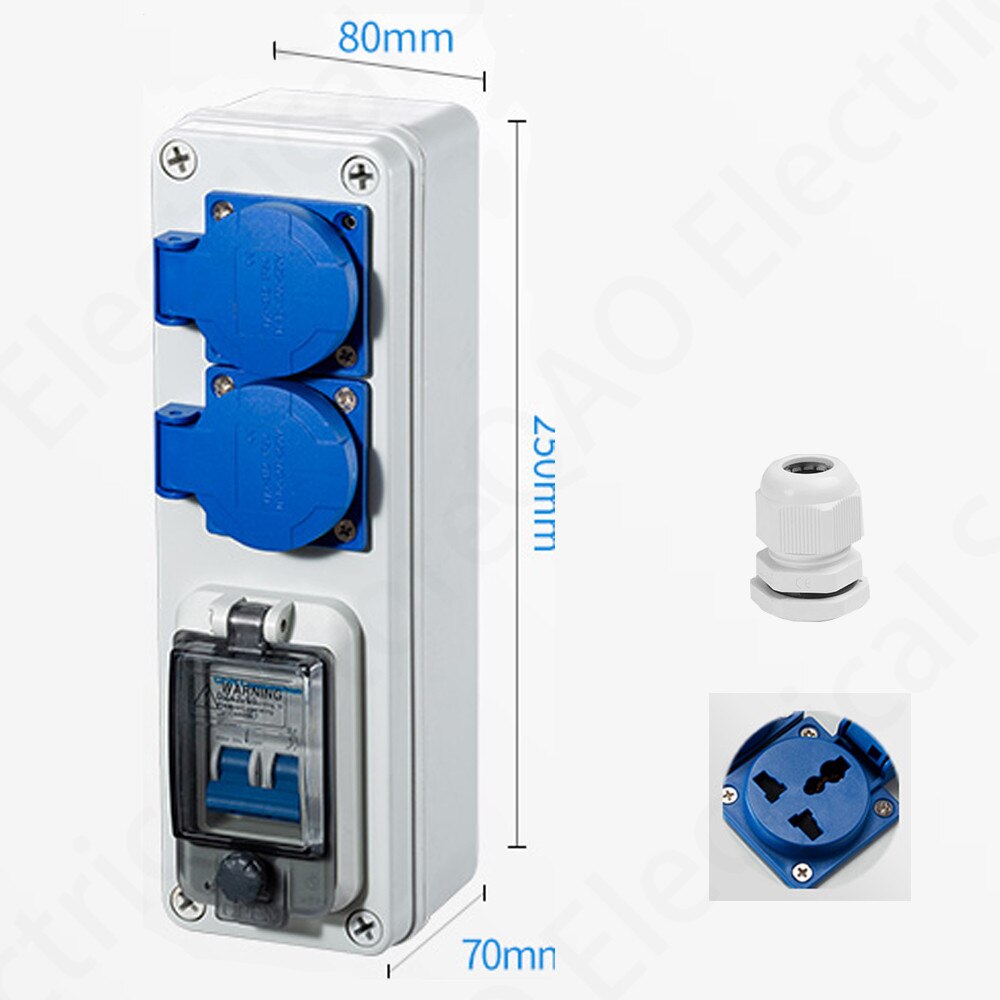 Outdoor rainwater socket Three holes 10A home wall mounted multi-function outdoor socket box electric car charging: Multi-function socke / 2KS 2P MCB
