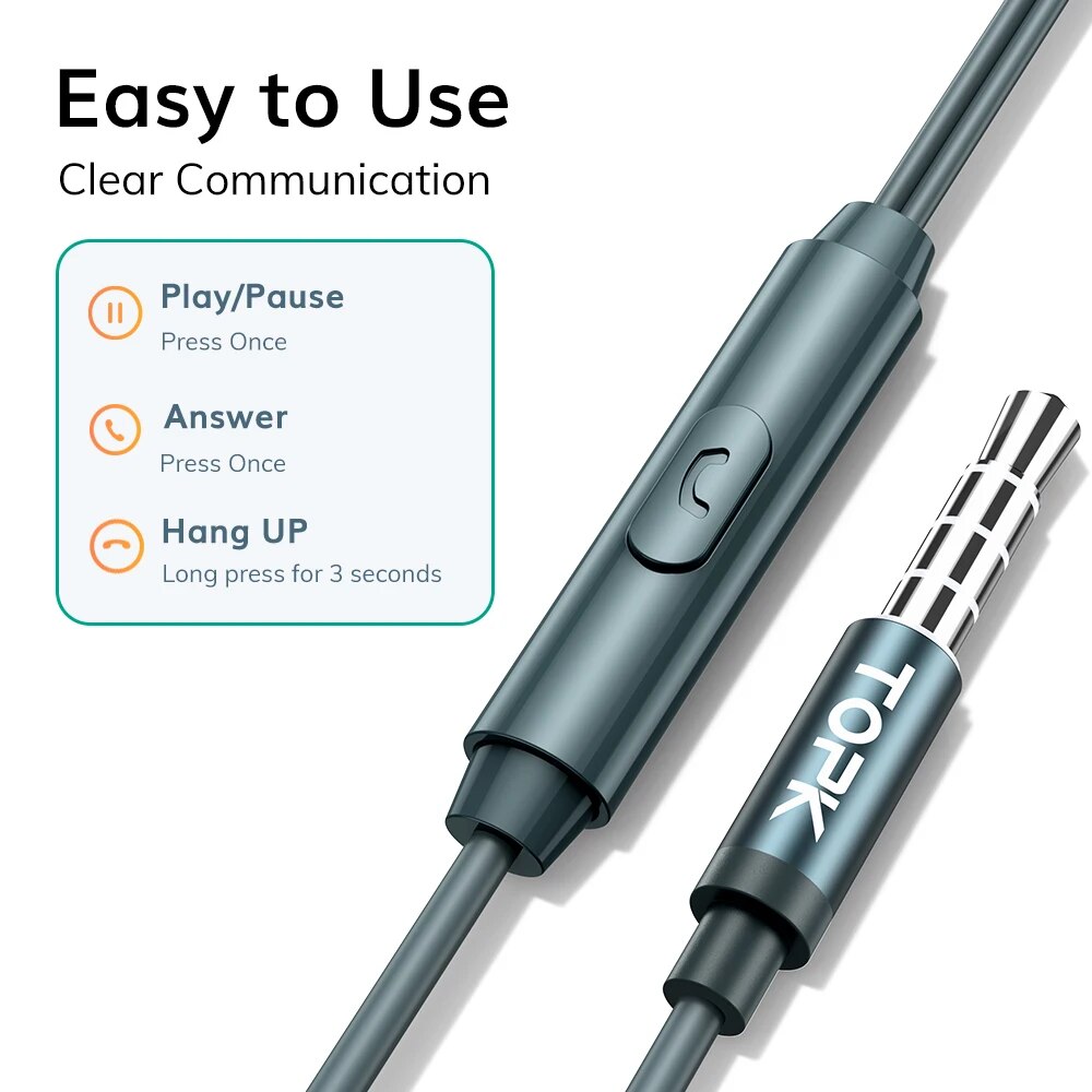 TOPK 3.5mm Wired Headphones In Ear Headset Wired Earphones with Microphone Bass Stereo Earbuds Sports In-line Control For Phones
