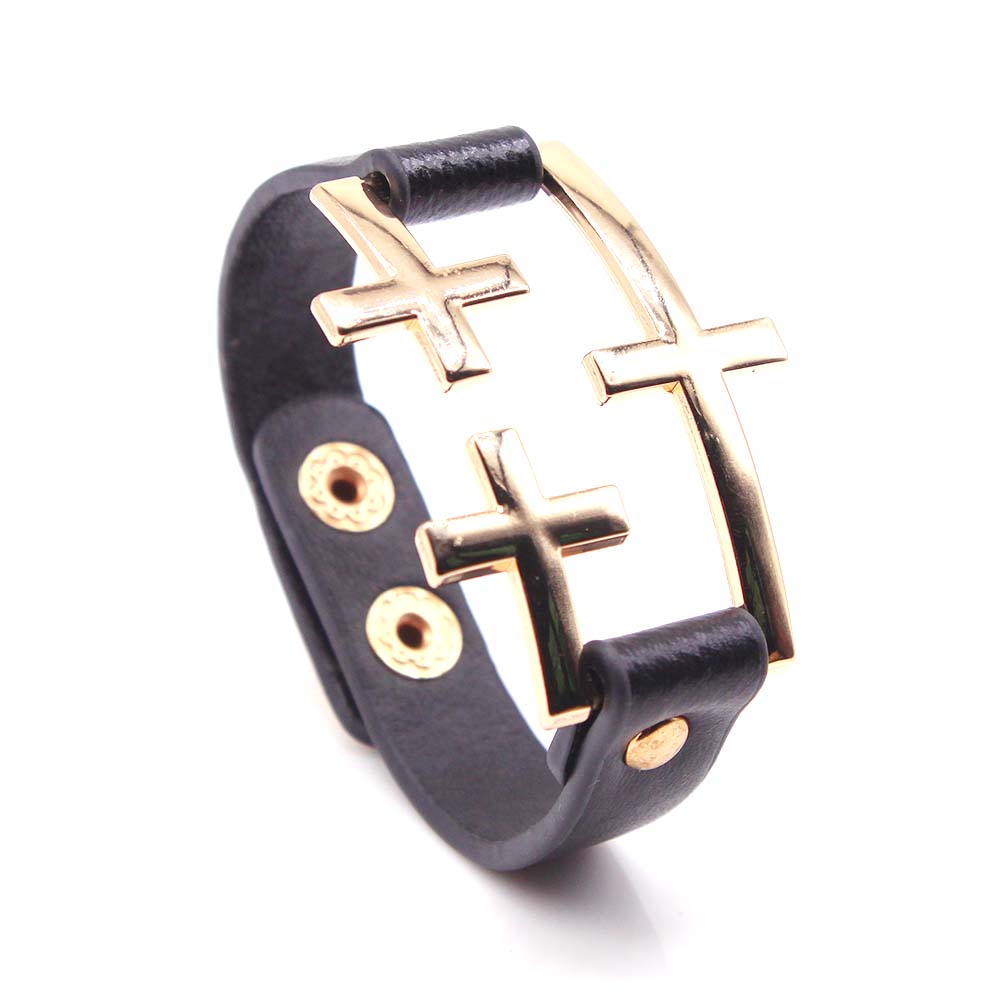 Frauen Schmuck Jahrgang Leder Armbänder & Armreifen Metall Kreuz Jesus Armbinde Schwarz Gold Armbinde Weihnachten