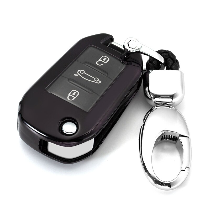 Mjukt tpu bilnyckelhölje fodral + nyckelring fob skal för citroen  c4 cactus  c5 c3 c4l peugeot 508 301302 308 3008 408