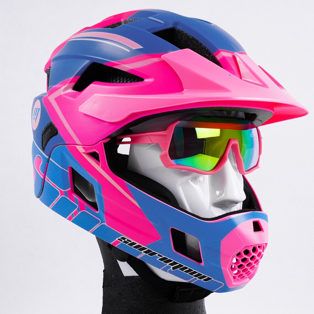 SUNRIMOON Full Face Pubike Push Bike Helmet Cycling with Taillight Detachable Outdoor Sports Safety Helmet Cascos Ciclismo Mtb