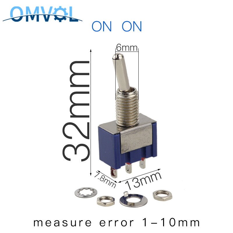 5pcs Mini MTS-102 3-Pin SPDT ON-ON 6A 125VAC Miniatuur Tuimelschakelaars