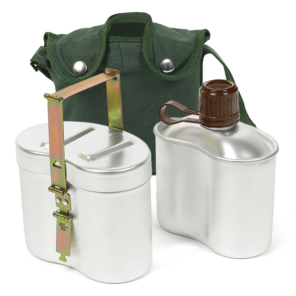 Juego de cantimplora portátil de aluminio con taza para acampar al aire libre, juego de utensilios de cocina para acampar, senderismo, mochilero y Picnic