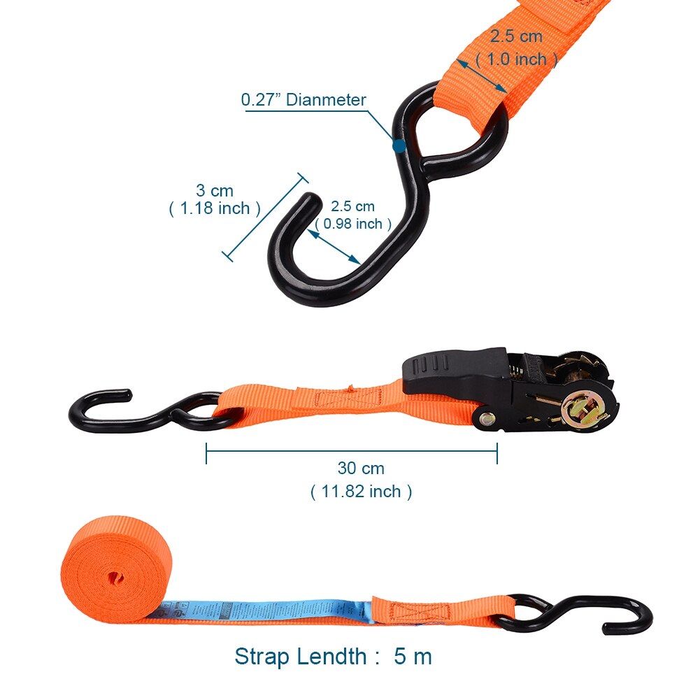 4x Premium Ratchet Tie Down Strap Anchoring 16 FT 1700 Lbs Breaking Strength 500 Load for Tightening Cargo Kayak Car Lorry