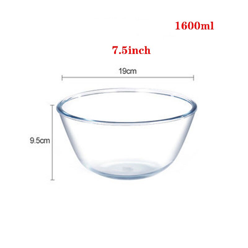 Bol de vidrio borosilicato de gran capacidad, cuencos para mezclar, batidor de huevos, recipiente para cocina, ensaladera, tazón de sopa para amasar: 1600ml