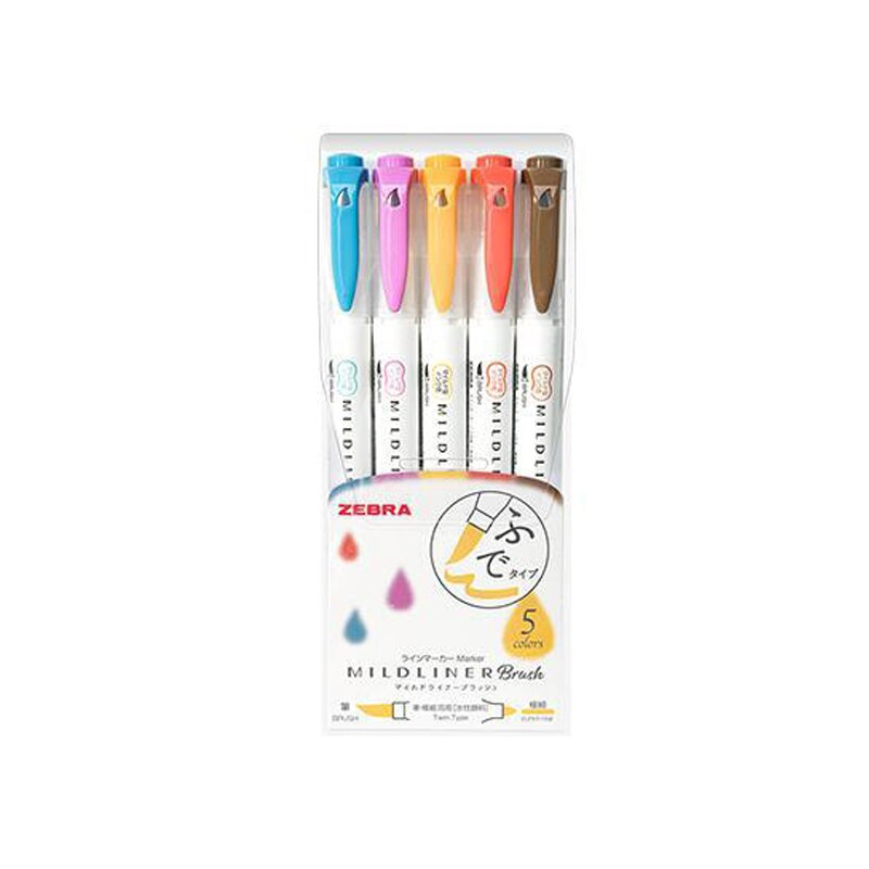 5 couleurs zèbre MildLiner brosse stylo ensemble WFT8 Double face à base d'eau surligneur marqueur stylo Journal fournitures: Nagomi 5C RC