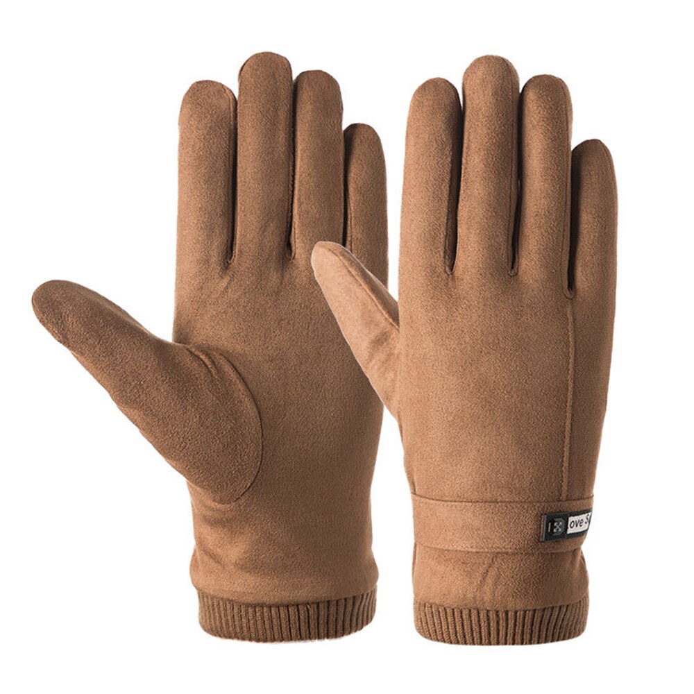 Men's Full Fingers Gloves Warm Winter Velvet Padded Touchable Warm Outdoor Cycling Gloves For Male Gloves: 906Camel