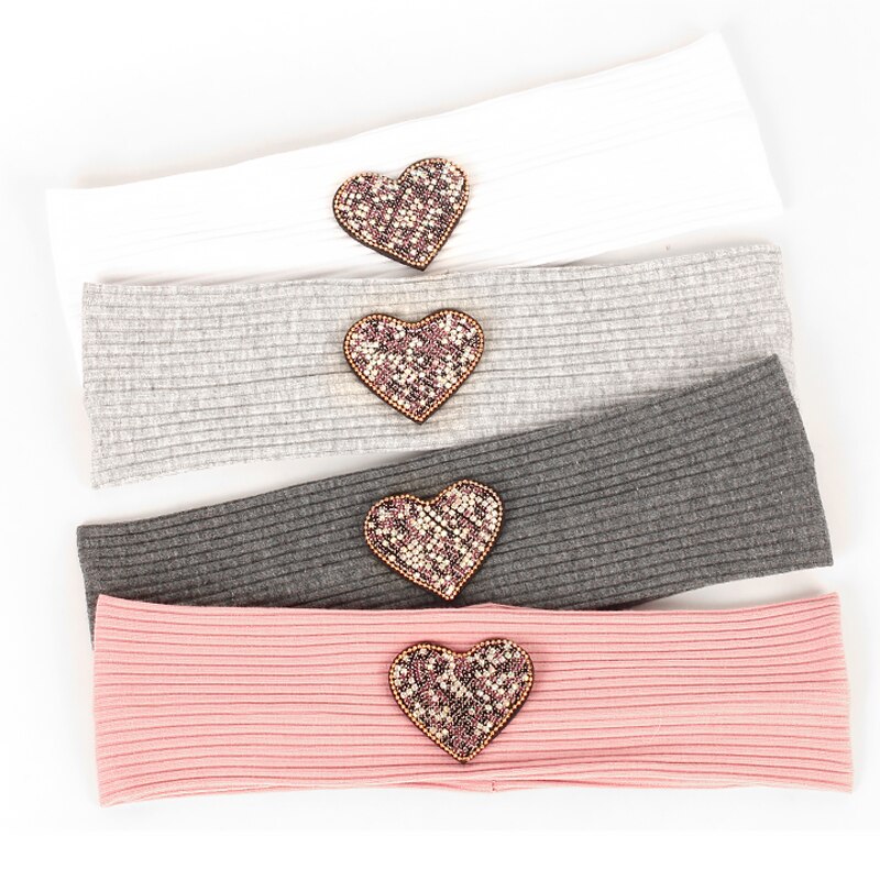 Vrouwen Strass Hart Zachte Ribbels Hoofdband Yoga Sport Haarband Gebreide Katoen Hoofddeksels Tulband Haarband Met Accessoires