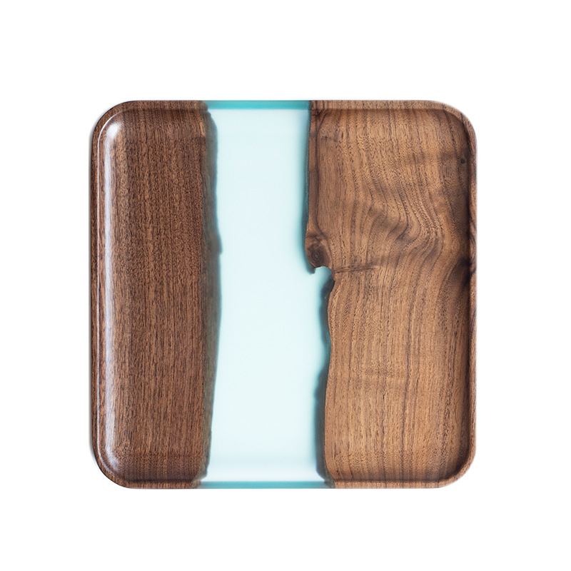 Black Walnut Resin Tea Tray Wooden Rectangular Fruit Tray Solid Wood Small Tea Table Bamboo Tea Tray