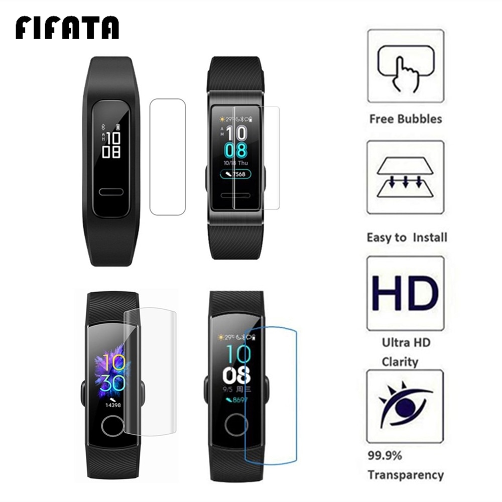 Filme protetor de tela para huawei fifata, 2 peças, para band 4/4pro/3/3pro/3e/4e película tpu macia transparente para pulseira honor 5i 5 4 3 4