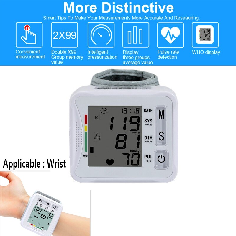 Electronic Blood Pressure Home Wrist Blood Pressure Meter Automatic Sphygmomanometer pressure tonometer Measurement tool