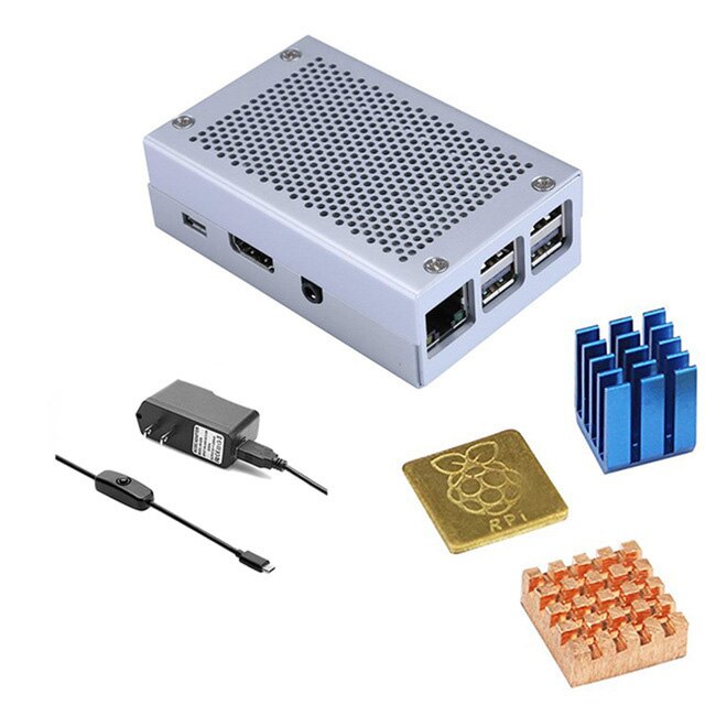 For Raspberry Pi 3 Case Black Aluminum Enclosure Case With 5V/2.5A Power Supply With Heat Sink Metal Cas Kit: Yellow