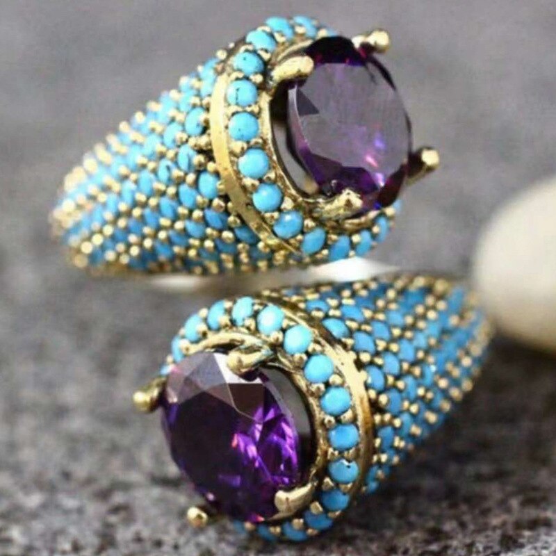 Timeless Violet Purple Fire Opal Open adjustable Rings Rose Gold Color Cubic Zirconia Round Purple Stone Classic Jewelry: Default Title