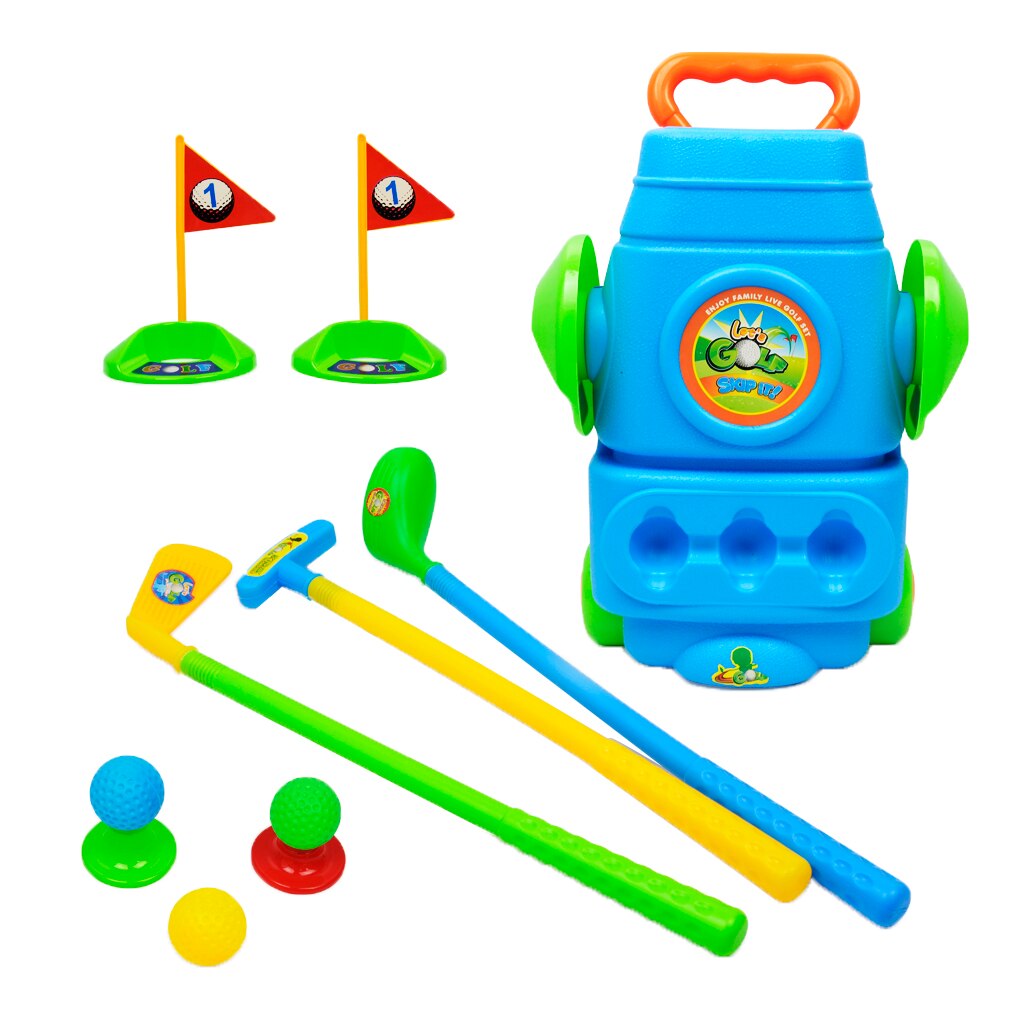 Blue Deluxe Kids Golf Set with Golf Cart, 3 Golf Balls, 3 Types of Clubs, 2