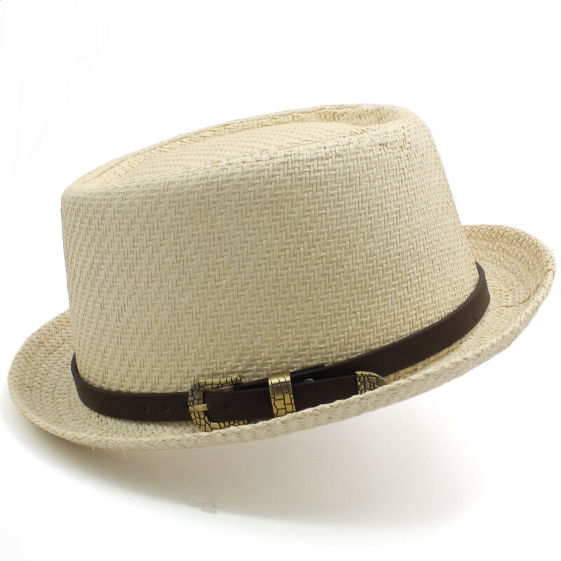Sombreros de paja para hombre y mujer, Sombrero de paja con de tarta de cerdo, estilo veraniego, Sombrero marinero para playa, Fedora, Trilby, para viajes al aire libre, talla de EE. UU. 7, 1/4, Reino Unido, L: Beige