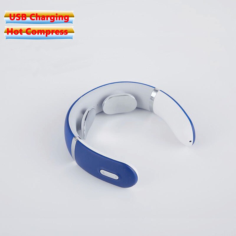 Smart Electric Neck Massager Heating Pulse Cervical Massage Remote Control Voice Broadcast Neck Pain Relief Relaxation Tool: Type 2 blue