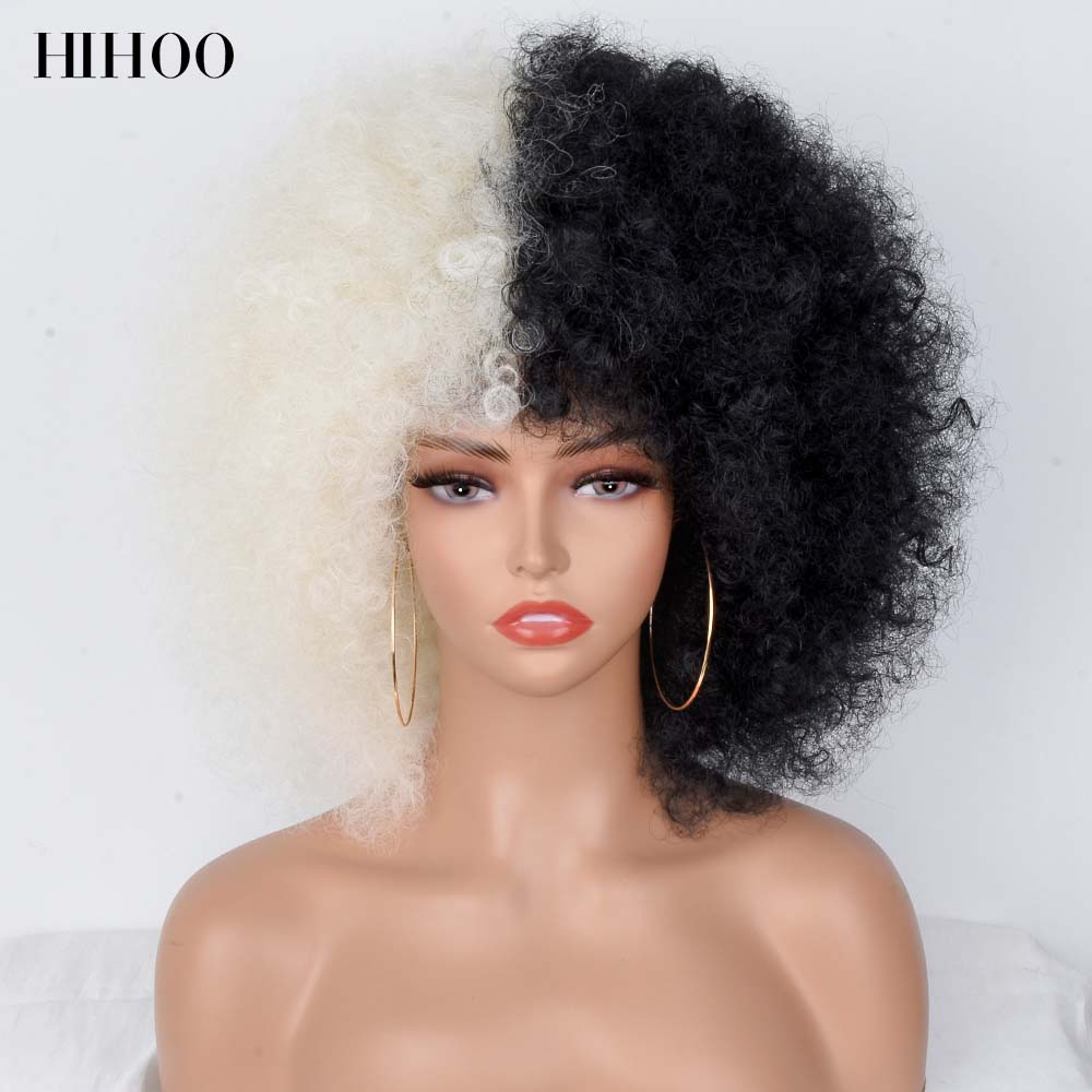 Peluca Afro rizada de pelo corto con flequillo para mujer, peluca sintética rosa para Cosplay, color negro, azul, rojo y marrón para Halloween: T1B / rojo
