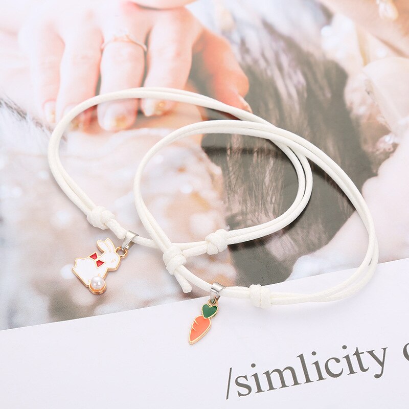 Paar Armband Voor Vrouwen En Mannen Leuke Konijn Wortel Charm Vriendschap Armbanden Unisex Touw Ketting Mode-sieraden: white