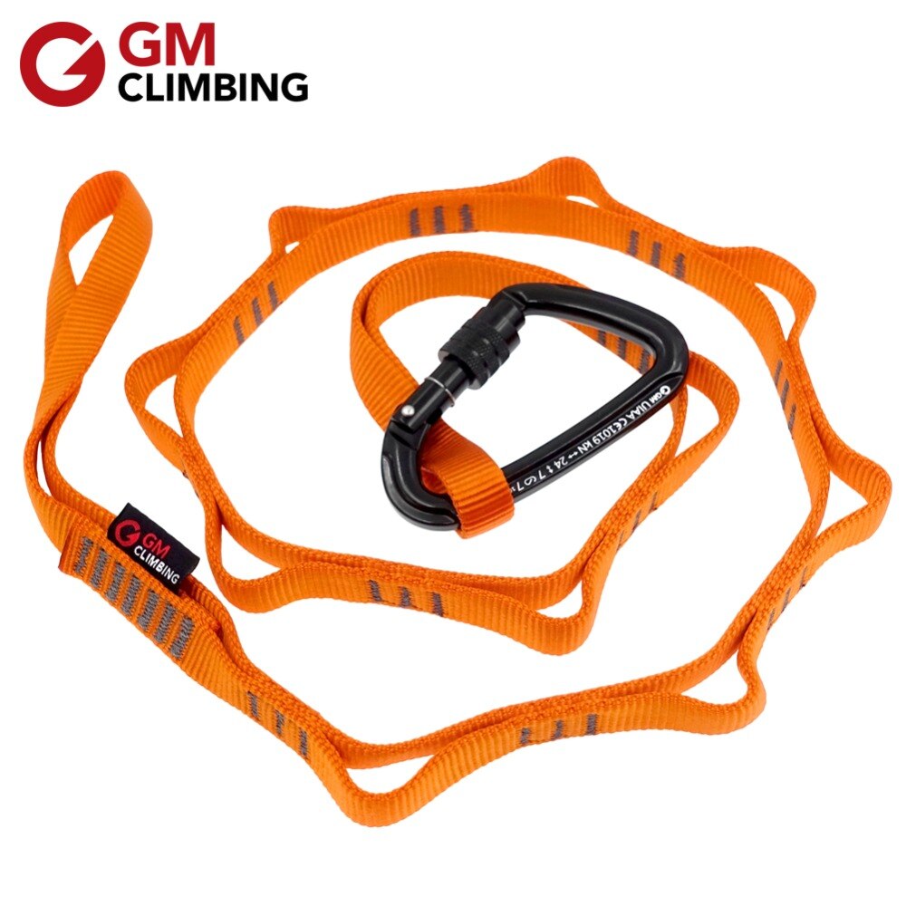 22kN 120cm Climbing Sling Nylon Daisy Chain Rope with Loops and 24kN Carabiner CE / UIAA Hanging Strap Mountaineering Equipment