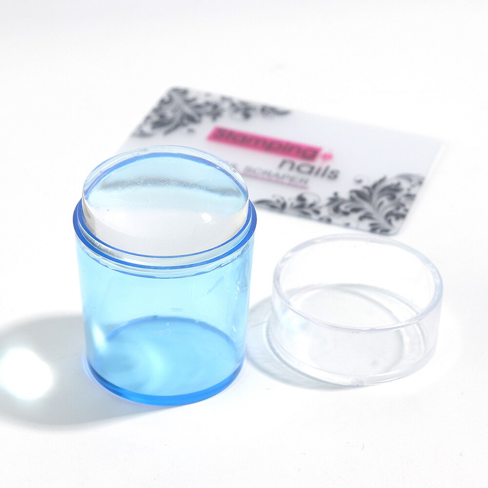 1 einstellen Französisch Nagel Stempel Mit Schaber Runde Silikon transparent Weichen Kopf Nagel Kunst Stempel Polnischen drucken Transfer Werkzeuge GL621: 1031-Blau