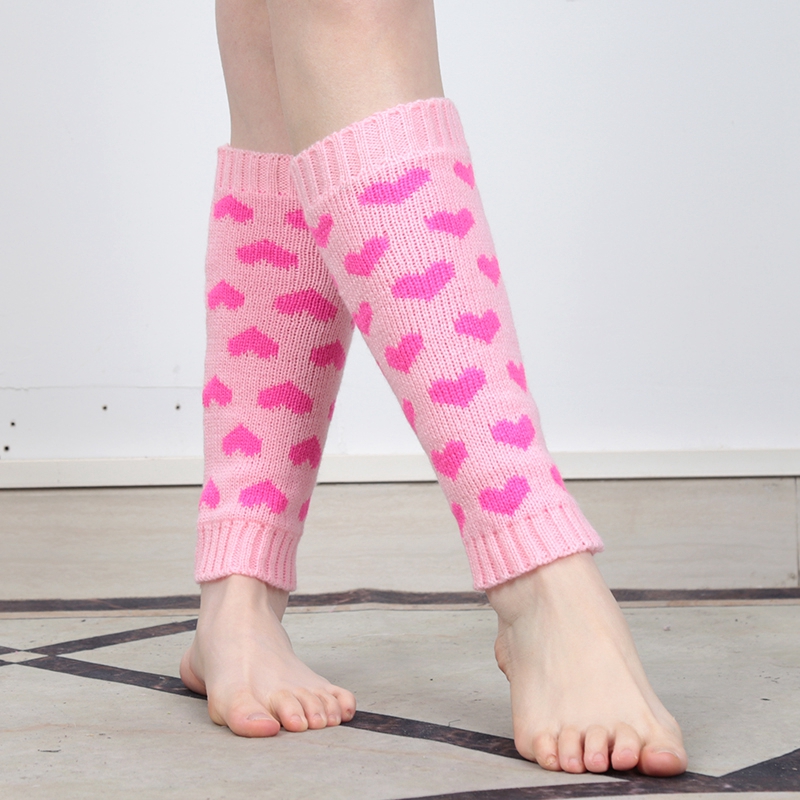 Japanese Lolita Sweet Heart Girls Leg Warmer Knit Socks Wool Ball Knitted Foot Cover Cosplay Women Heap Heap Socks: Pink